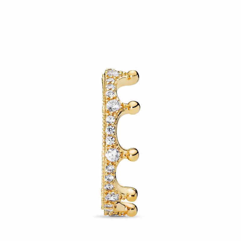 Pandora Shine™ Enchanted Crown Stackable Ring Ireland - 18ct Gold Plated/Cubic Zirconia - 607492MDJ